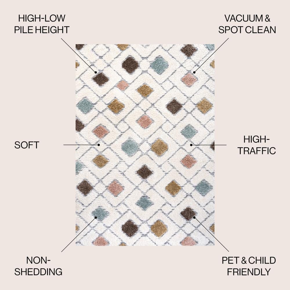 5' x 8' Multi/Cream Synthetic Trellis Area Rug