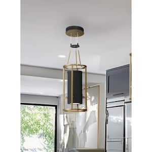 Levitation 14-Watt 1-Light Sand Black and Soft Brass Cage Mini Integrated LED Pendant Light with Faux Alabaster Shade