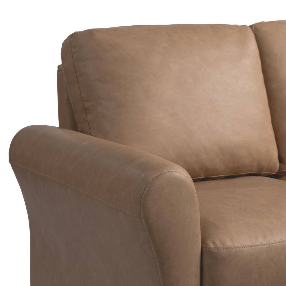 Brown Faux Leather Loveseat with Rolled Arms and Tapered Legs