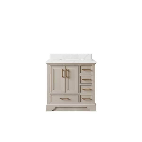 Willow Collections Charlotte 36 in. Single Sink Freestanding Fine Grain Bath Vanity with Calacatta Laza Qt. Top Unassembled