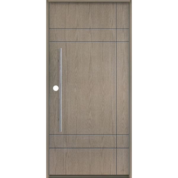 Krosswood Doors SUMMIT Modern Faux Pivot 36 in. x 80 in. Right-Hand/Inswing Oiled Leather Stain Fiberglass Prehung Front Door