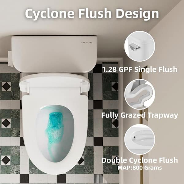 Tall Toilets for Seniors 21 in. Swirl Flush, 1.28 GPF, Modern 2-Piece White High Toilet, Elongated Bowl 12 in. Rough-in