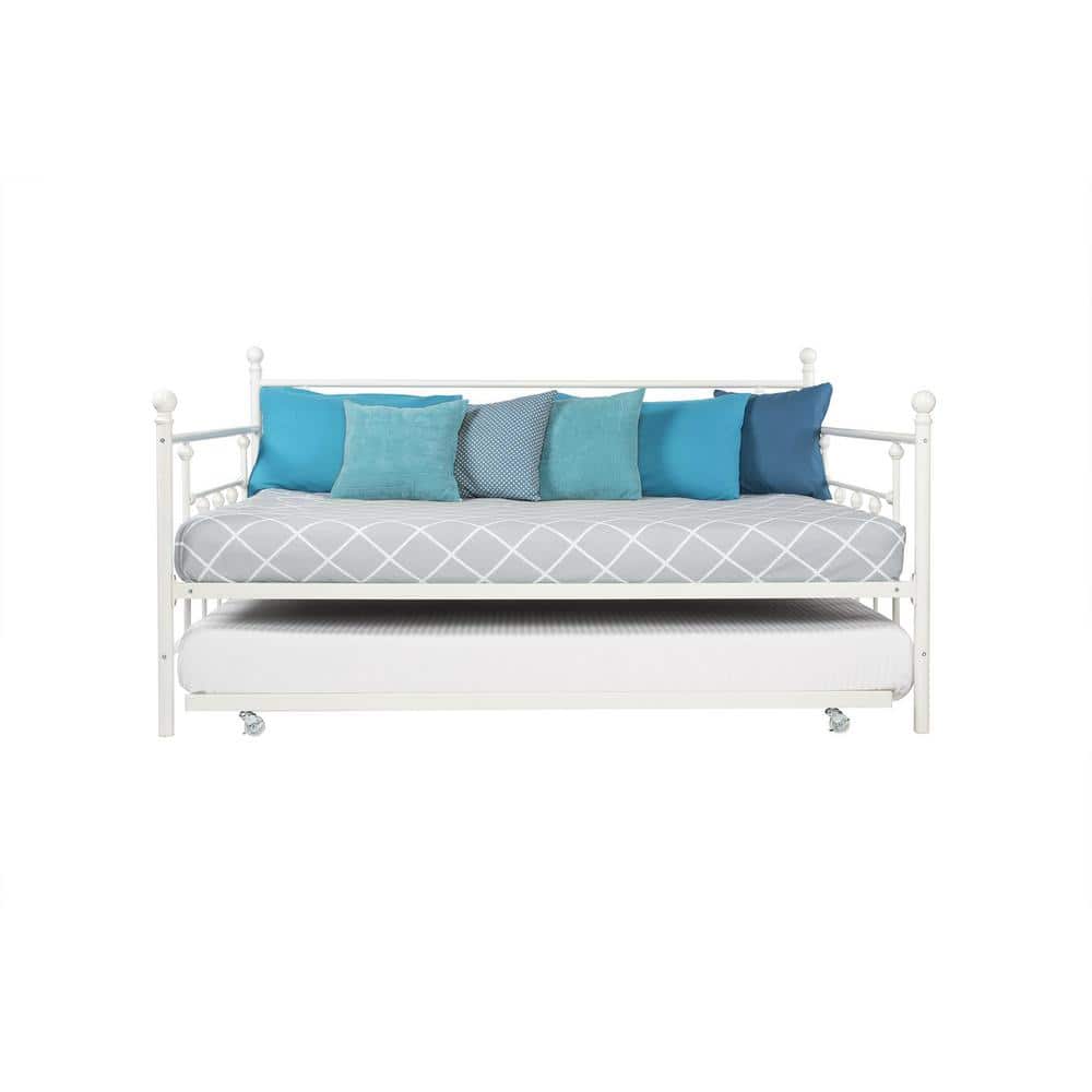 White Metal Full Daybed with Twin Trundle and Slats