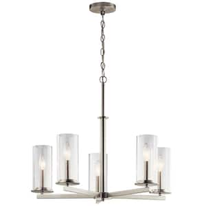 Crosby 5-Light Brushed Nickel Contemporary Candlestick Dining Room Chandelier with Clear Glass Shade