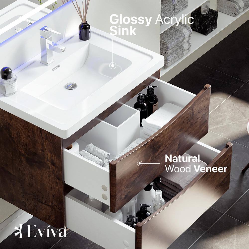Eviva Smile 30" Rosewood Wall-Mount Bathroom Vanity with Acrylic Sink
