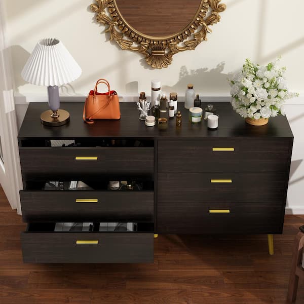 Brown Wood Chest Cabinet for Office, 26'' x 13'' x 29'' Durable MDF Wood  Chest Cabinet with Metal Handles, Simple Bedroom Furniture Chest of Drawers
