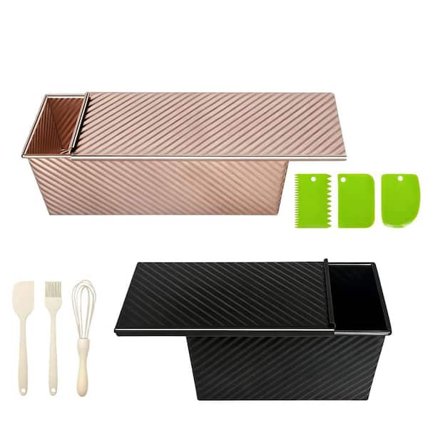 2.2 lbs. and 1 lbs. Carbon Steel Bread Pan with Non-Stick for Sandwich and Sourdough Bread, Gold and Black (2-Pack)