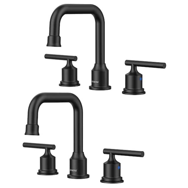 8 in. Widespread Double Handle Bathroom Faucet 3 Hole with Pop Up Drain and cUPC Hose in Matte Black (2 Packs)