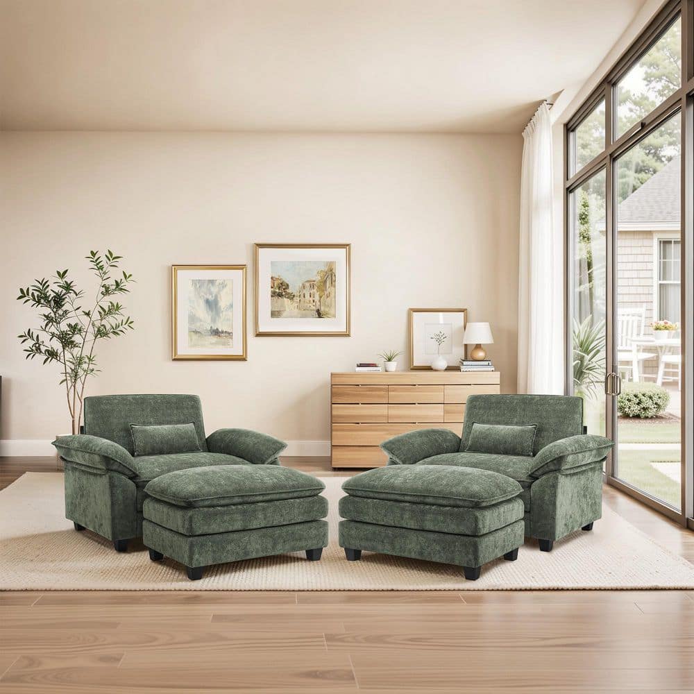 OrangeOne Umi 4-Piece Modern Large Gray Green Chenille Fabric