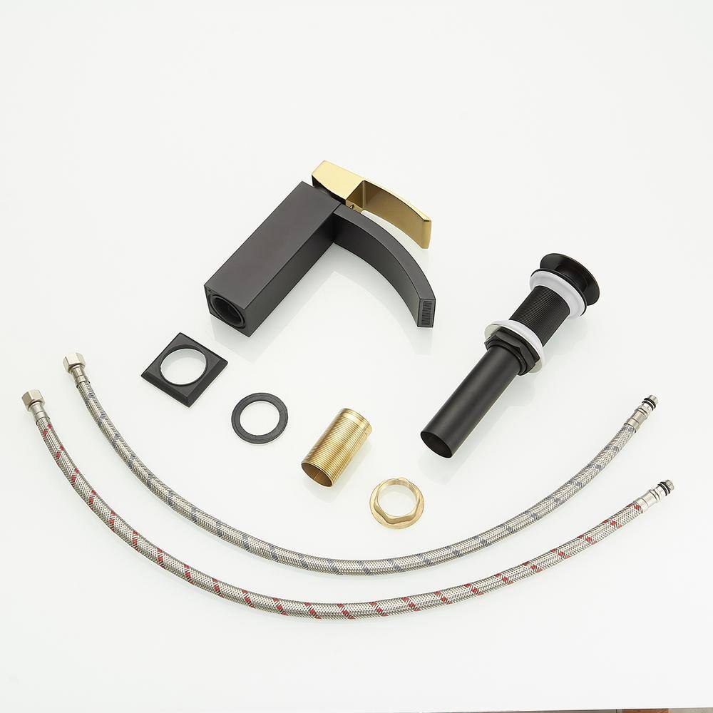 Gold and Black Waterfall Single Handle Bathroom Faucet
