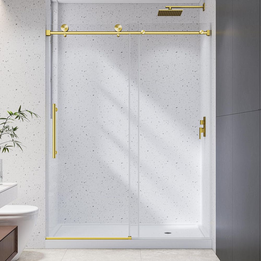 55 to 60 in. W x 78 in. H Sliding Frameless Shower Door in Brushed Gold Finish with 1/4 in. Clear Tempered Glass price history on PriceWatchPro