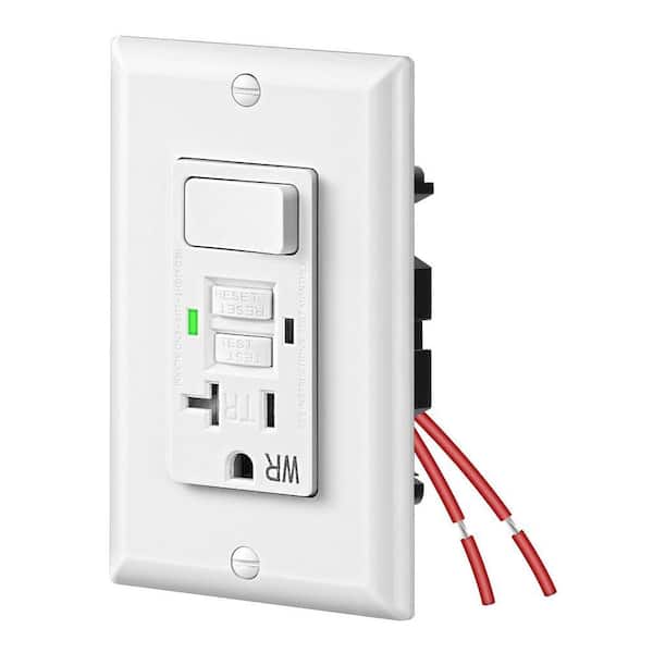 20 Amp Self-Test GFCI Outlet Receptacle with Light Switch, Decorative Wallplate Included