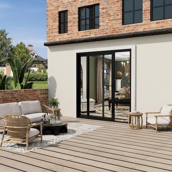 72 in. x 80 in. Matte Black Double Slide Aluminum Multi-Sliding Patio Door with Double Glazed Low-E Glass