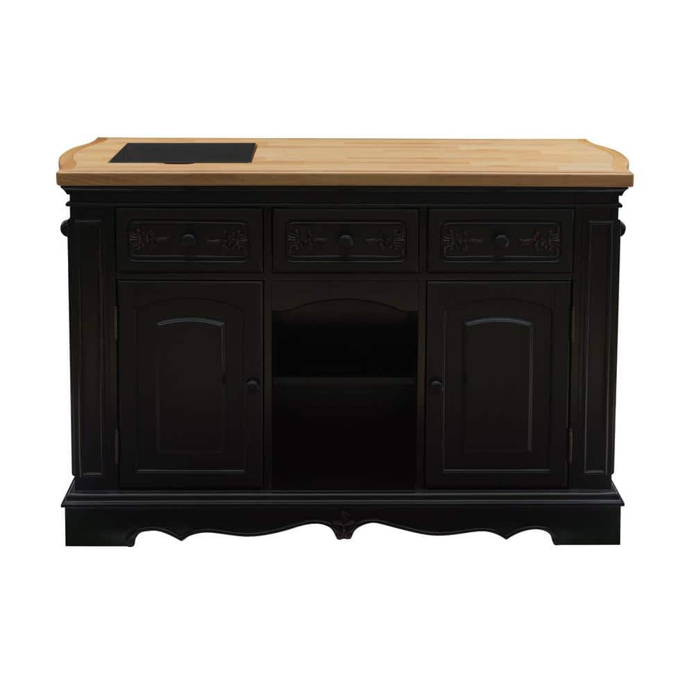 Black and Natural Wood Kitchen Island with Granite Top