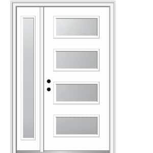 Celeste 48 in. x 80 in. Right-Hand Inswing 4-Lite Frosted Glass Primed Fiberglass Prehung Front Door on 4-9/16 in. Frame