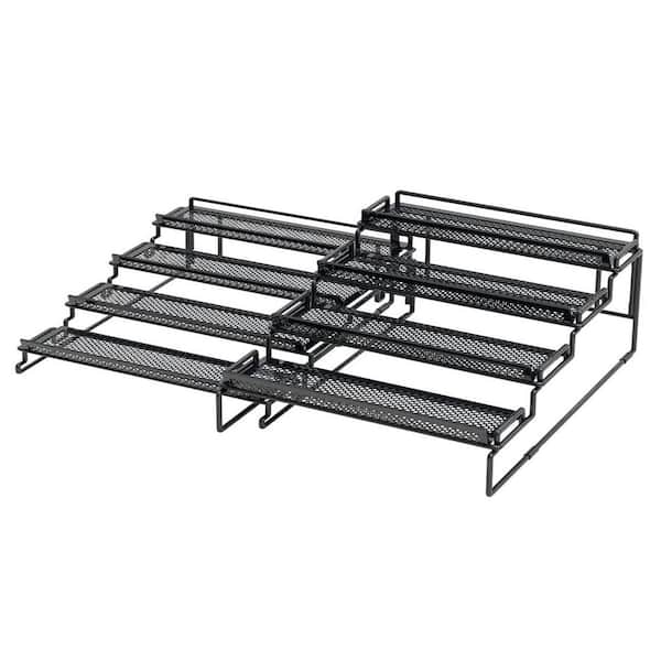 4-Tier Black Adjustable Cabinet Mount Spice Rack Organizer Expandable Shelf for Kitchen Pantry Countertop Storage
