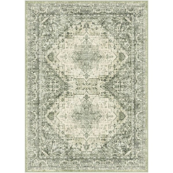 Apollo Green 5 ft. x 7 ft. Vintage Washable Medallion Distressed Area Rug