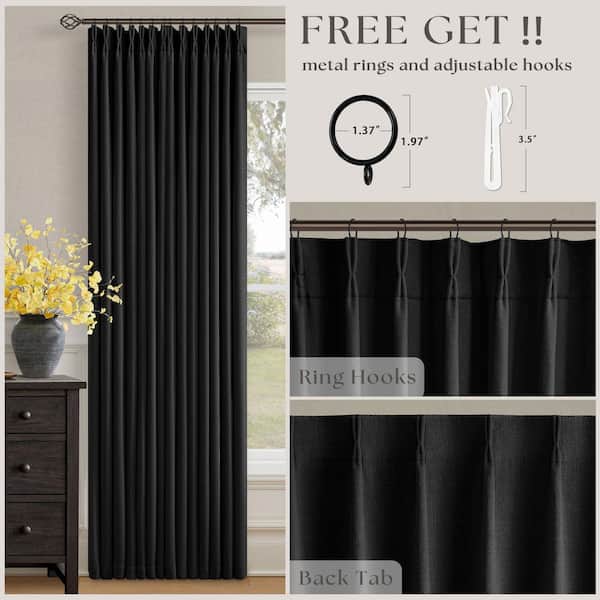 Black Linen Pinch Pleated 40 in. W x 96 in. L Back Tab Blackout