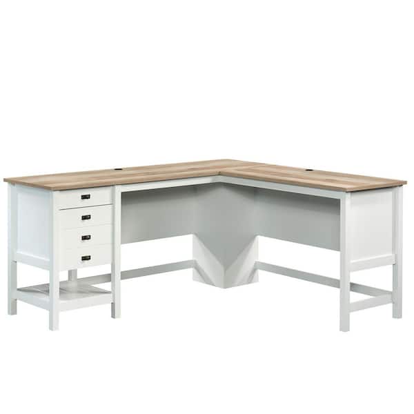 SAUDER Cottage Road 65.118 in. Soft White Engineered Wood L-Shaped Desk