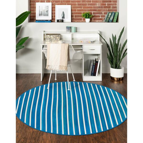 Bamboo Zhuzi Blue White 7 ft. x 7 ft. Round Area Rug