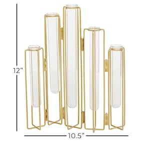 Gold Foldable Metal Decorative Vase with Clear Glass Tubes