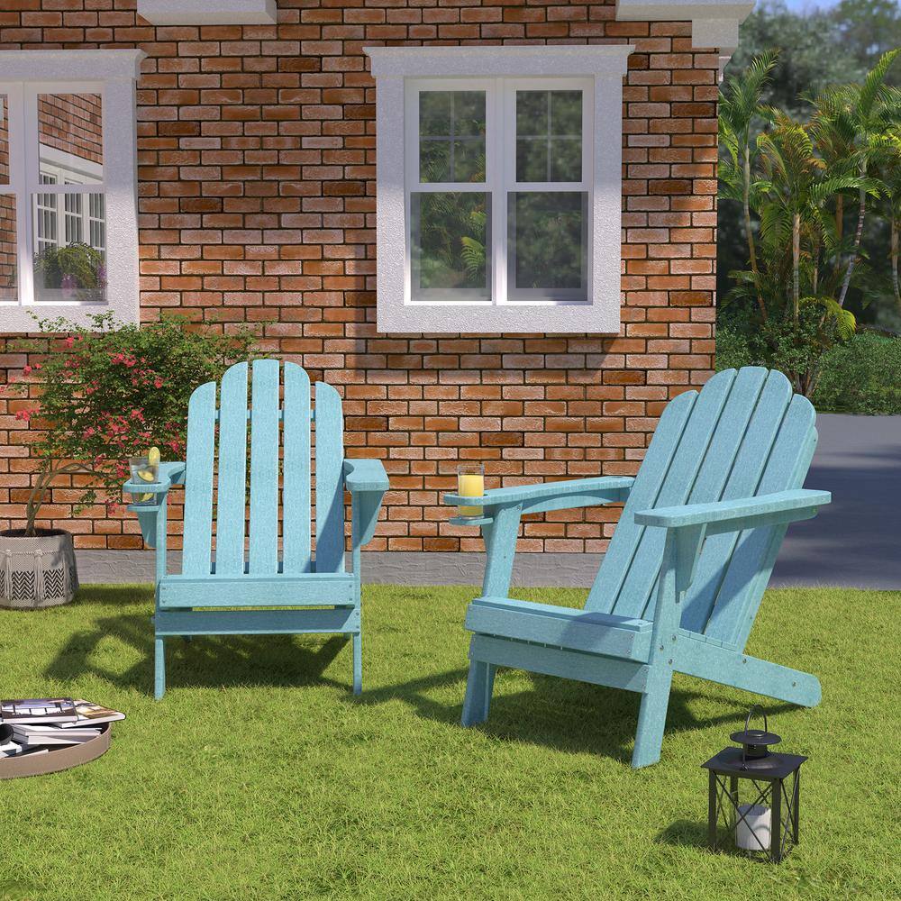 Cyan HDPE Adirondack Chair with Cup Holder and Umbrella Hole