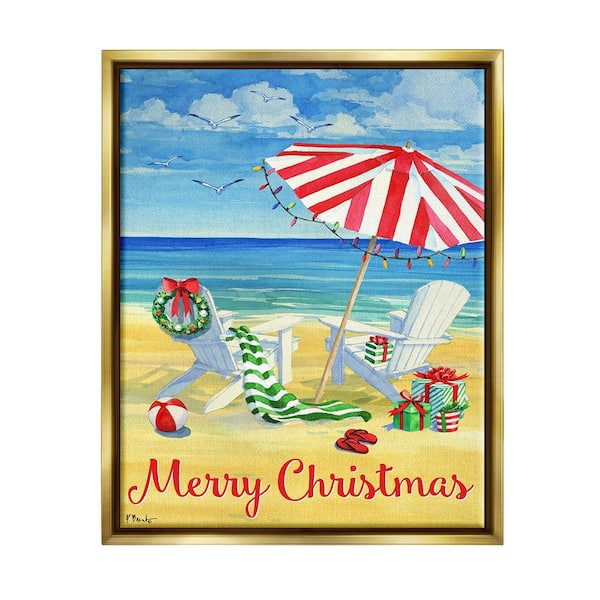 Stupell Industries Coastal Merry Christmas by Paul Brent 1-Piece Floater Frame Graphic Print Typography Poster Art Print 21 in. x 17 in.