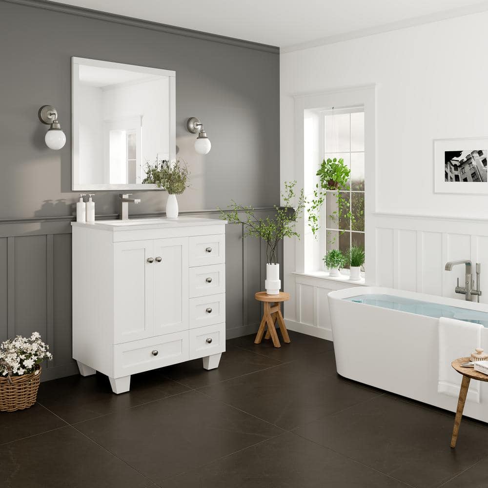 White 30" Bathroom Vanity with Carrara Quartz Countertop