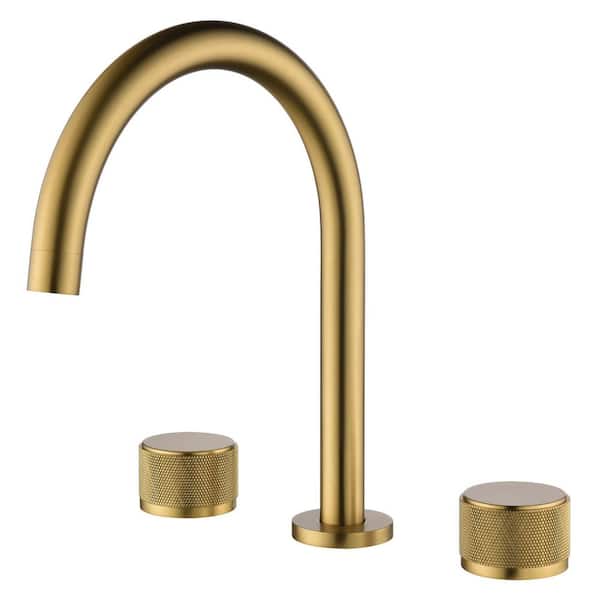 8 in. Widespread Double Handle Bathroom Faucet Brass Modern 3 Holes Sink Basin Vanity Taps in Brushed Gold