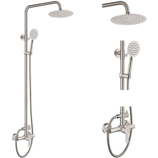 2-Spray Settings Wall Mount Shower Faucet 8in. Single Handle Shower Brush Nickel