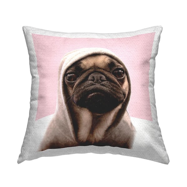 Stupell Industries Pug Puppy Wearing Hoodie Pink Square Outdoor Throw Pillow