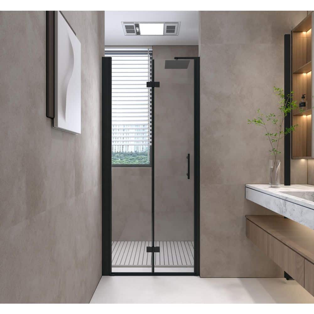 36 in. W x 72. in. H Bifold Semi-Frameless Shower Door in Matte Black with Clear Tempered Glass price history on PriceWatchPro