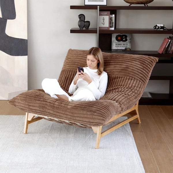 47 in. W Armless Plush Velvet Chair Sleeper Sofa Accet Side Chair with Washable Covers in Brown