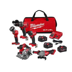 M18 18-Volt Lith-Ion Brushless Cordless FUEL Combo Kit (5-Tool) w/2-Batteries, 1-Charger & FORGE XC 8.0 Ah Battery Pack