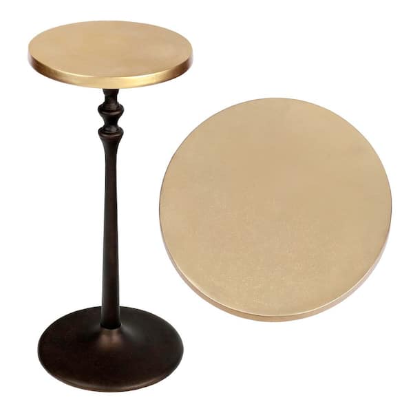 Lulu 9 in. Art Deco Classic Pedestal Round Metal Drink Table and Decorative End Table, Oil Rubbed Bronze/Gold