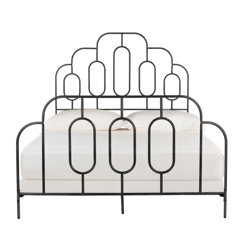 Paloma Black Metal Queen Bed with Art Deco Headboard