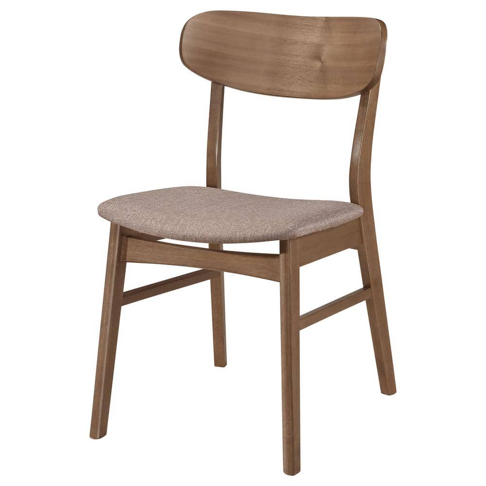 Walnut and Brown Upholstered Mid-Century Modern Side Chair Set