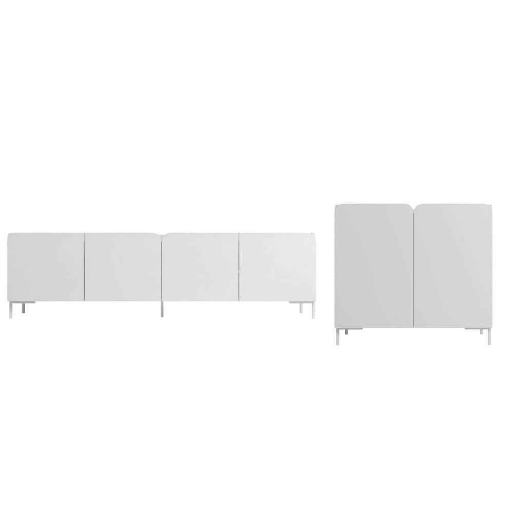White Mid-Century Modern TV Stand and Cabinet Set