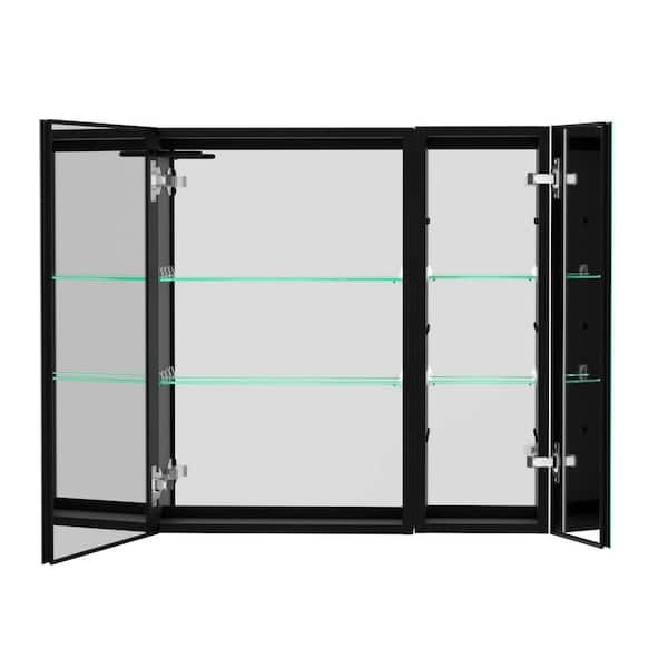XUJMK Anti-fog 30 in. W x 30 in. H Rectangular Aluminum Medicine Cabinet with Mirror in Black LED Lighted Dimmer, Bathroom