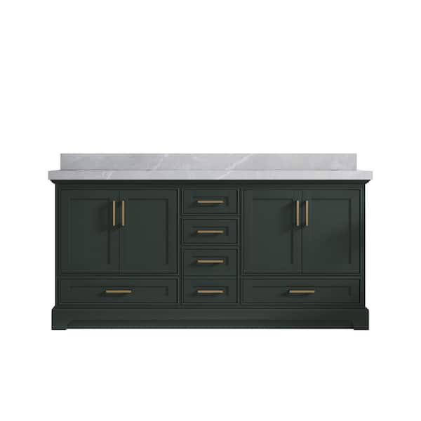 Willow Collections Fenway 72 in. W x 22 in. D x 36 in. H Double Sink Bath Vanity in Pewter Green with 2" Pearl Quartz Top