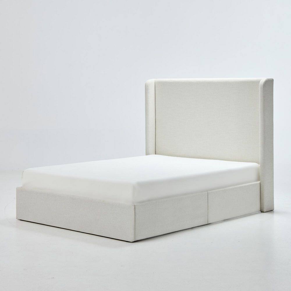 Kilby White Wood Frame King Size Platform Bed with Upholstered Wingback High Headboard Ivory - thumbnail 3