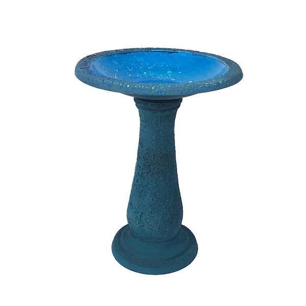 Exaco 24 in. H x 18 in. W Endura Clay 2-Shade Blue Bird Bath