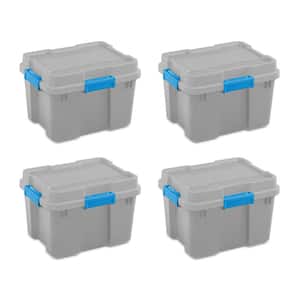 20-Gallon Plastic Home Storage Container Tote Box in Gray/Blue, (4 Pack)