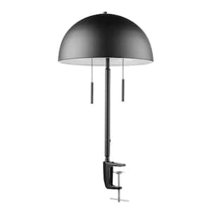 Luna 18 in. 2-Light Matte Black Clamp-Arm Desk Lamp with Mushroom Shade