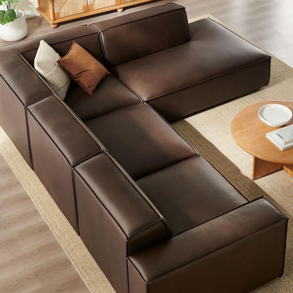 MODWAY Restore Faux Leather 4-Piece Modular L-Shaped Sofa in
