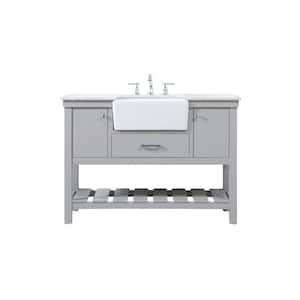 Simply Living 48 in. W x 22 in. D x 34.125 in. H Bath Vanity in Grey with Carrara White Marble Top