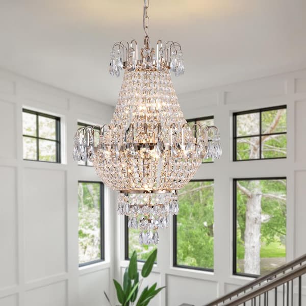 FEKZO 7-Light Gold Crystal Chandelier for Living Room, Dining Room