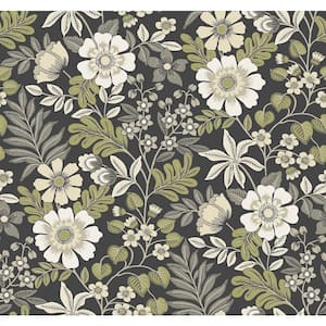 Voysey Black Floral Wallpaper Sample