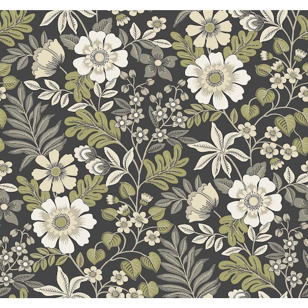 A-Street Prints Voysey Black Floral Wallpaper Sample