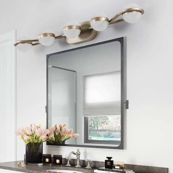35.4 in. W Gold 5-Light Dimmable Vanity Lights Integrated LED Fixtures for Bathroom Wall Over Mirror